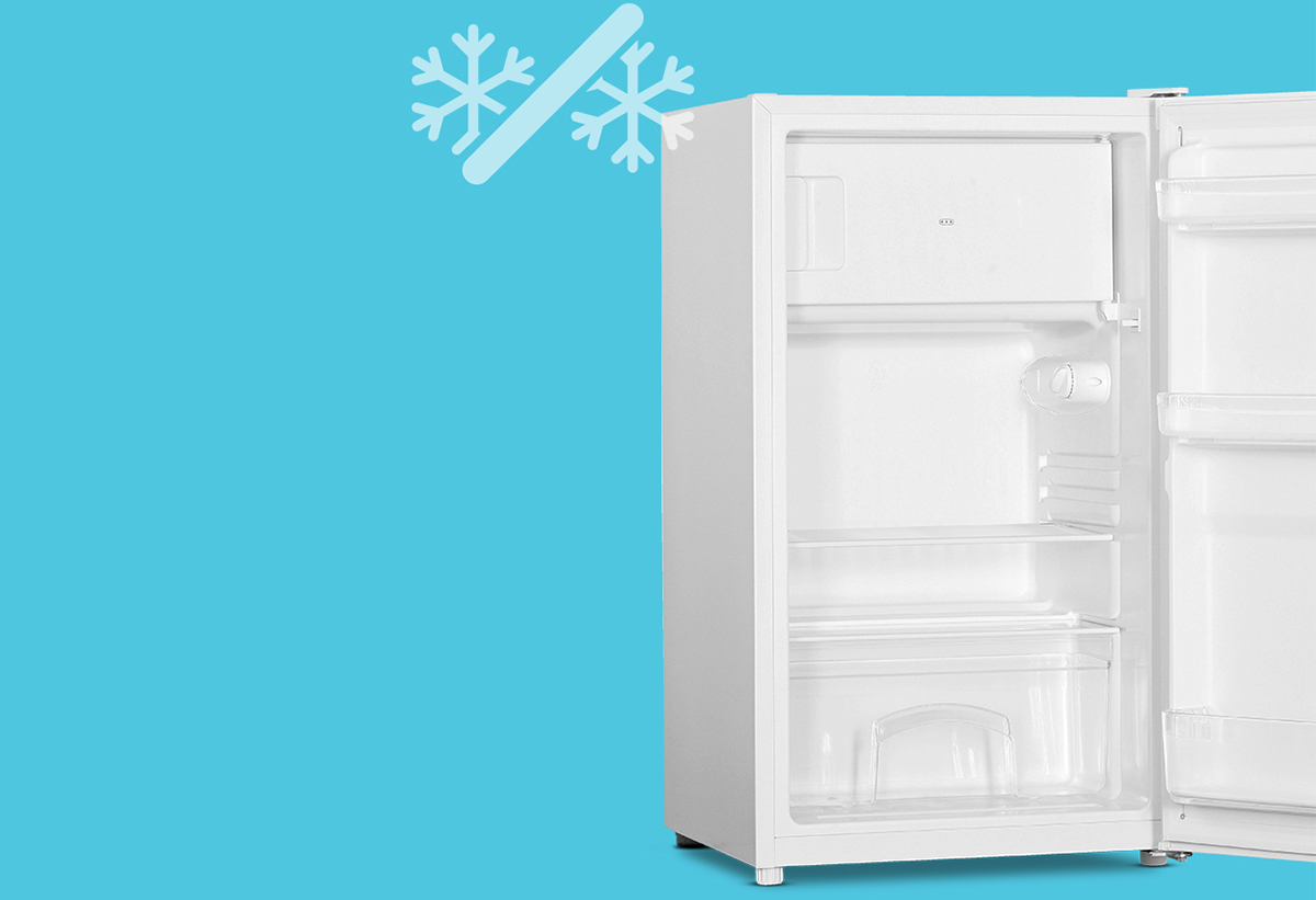 Το ψυγείο με μπλε φόντο και ένα σήμα κατά του πάγου